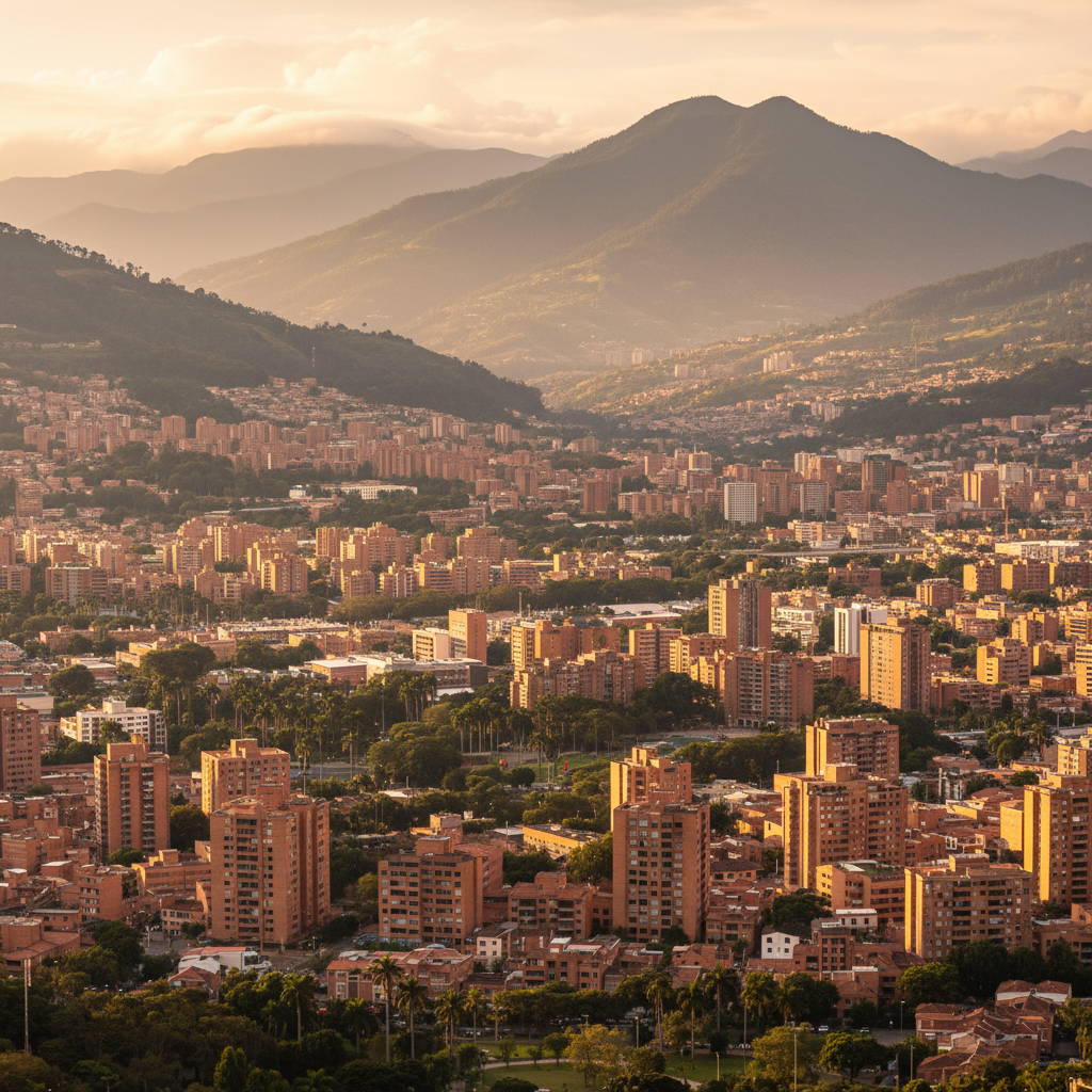 Vista panorámica de Medellín al atardecer